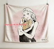 Miu Miu Soft Pink & Black Fashion Girl with Gold Handbag Flannel Throw Blanket IMG_0575